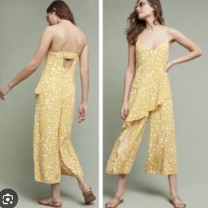 Maeve Anthropologie Yellow cropped ruffled Jumpsuit